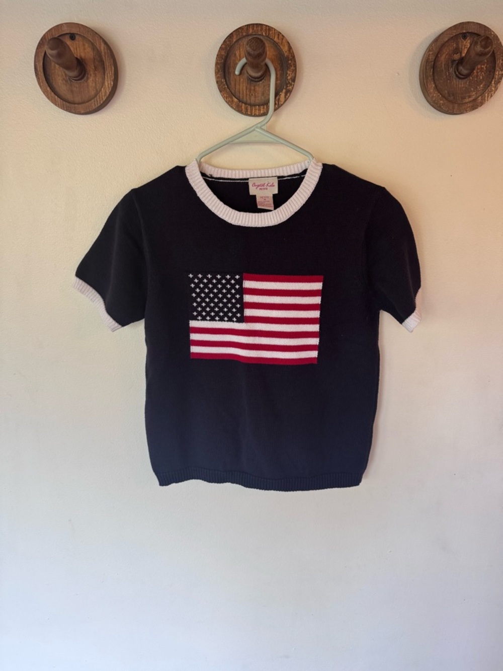 Vintage Crystal-Kobe Navy Blue American flag Short-Sleeve Knit Top size medium